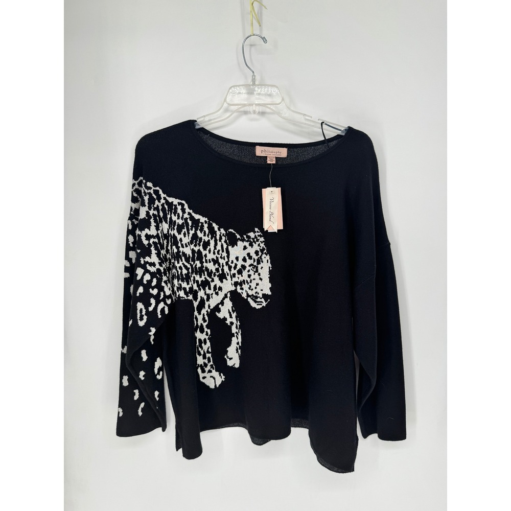 Philosophy Sweater Women 3X Black New Leopard Animal Print Viscose Blend Soft